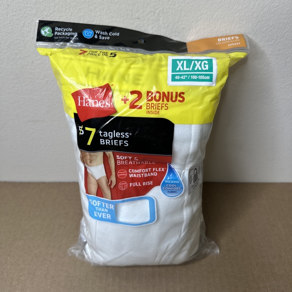 Hanes Mens 7-Pack Tagless Briefs White Comfort Flex Waistband 2252Z7 XL 40-42in